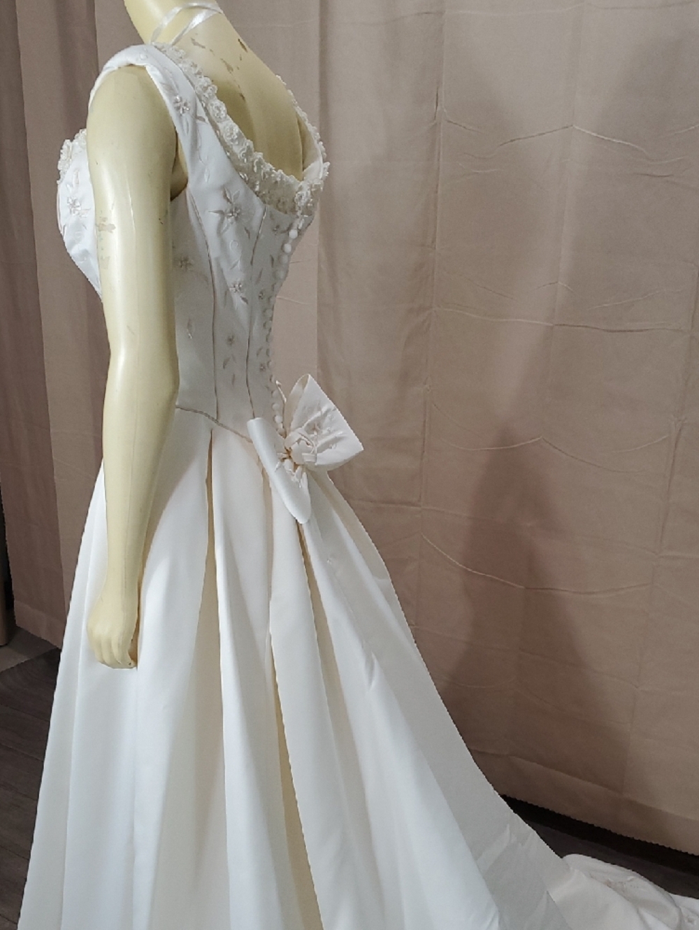Classic White Bridal Gown with Corset Bodice and Chapel Train - Picture 11 of 16